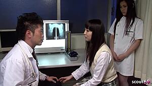 Perv japanese doctor seduces petite teen to join old young ffm threesome at hospital