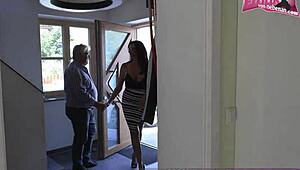 German milf secretary fucks ugly man, swallows cum