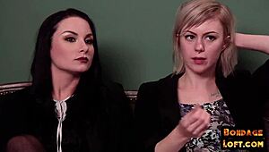 bound booty babe dominated in threesome before cumshot