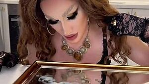 iskra humiliates herself in wild crossdressing solo with amazing cumshot