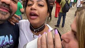 Brazilian Young 18+ Girls on Leashes in Sao Paulo Street Display