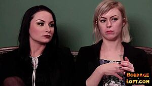 bound booty babe dominated in threesome before cumshot