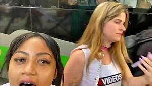 Brazilian Young 18+ Girls on Leashes in Sao Paulo Street Display
