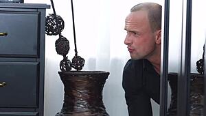 Look at this cute skinny brunette in black stockings getting double penetration