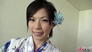 japanese lady with big tits in kimono saki aoyama sucks cock outdoors uncensored