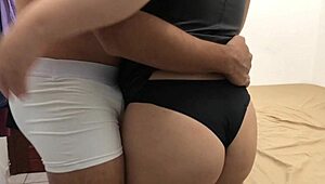 Wife Rubbing Her Curvy Ass On Dick In Doggy Style For Dryhumping Cum In Dorm Room