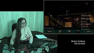 Brunette BBW with big natural tits and glasses explores the naked secrets in old clock game part 2.