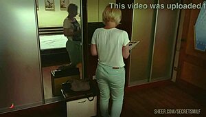 Homemade protein breakfast prepared by the mature blonde couple for the woman.