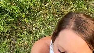 couple almost gets caught fucking roughly in the park with big cocks and tits