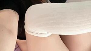 Teen uses dildo in solo play