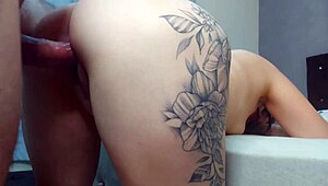 Tattooed Latina wife cheats, roughly fucks husband's old friend