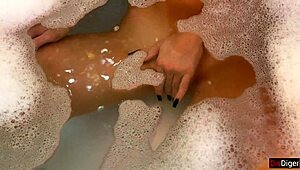 hard fucking teen on bed after bath, creampie pov in bathroom