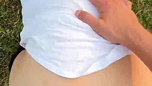 couple almost gets caught fucking roughly in the park with big cocks and tits