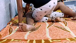 Indian Hot Wife Gives Homemade Handjob, Blowjob, and Footjob to Husband.