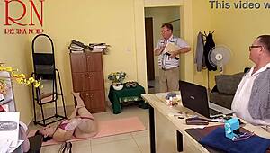 regina noir does yoga in office