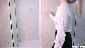 Ellie Shou enjoys a sexy shower solo.