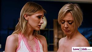 Big tits stepmom licks teen stepdaughter's shaved pussy