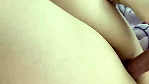 Teen uses dildo in solo play