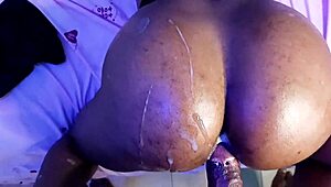 Amateur couple starts with sensual clit licking on her wet ebony pussy. Then he pounds deep with big black cock until squirting.