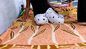 Indian Hot Wife Gives Homemade Handjob, Blowjob, and Footjob to Husband.