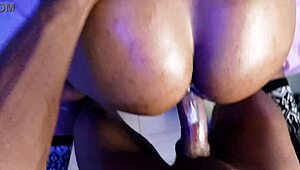 Amateur couple starts with sensual clit licking on her wet ebony pussy. Then he pounds deep with big black cock until squirting.