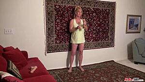 watch this blonde granny masturbate with huge dildo in her pussy