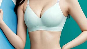 Sweet asian models pose in lingerie and panties, barefoot with cute feet.