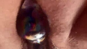 Hairy Pussy Glass Dildo Masturbation.