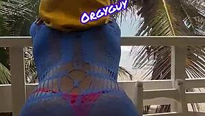 Housewife Enjoys Outdoor Flashing At Beach Resort