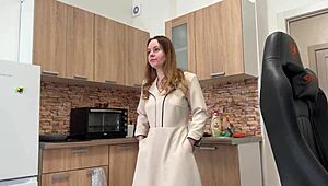 I saw the stepmother couldn't go for a walk without panties, so she had to fuck with stepson