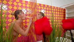 Blonde woman uses anal dildo for solo relaxation in the bathroom