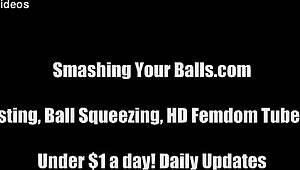 Mistress threatens to kick balls into stomach.