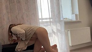 I saw the stepmother couldn't go for a walk without panties, so she had to fuck with stepson