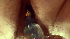 Hairy Pussy Glass Dildo Masturbation.