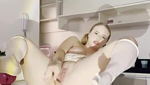 Blonde Could Not Hold Back During Living Room Activity