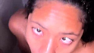 Cute brunette gives slobbery blowjob to bbc in bathroom before going to work -amateur couple- nysdel