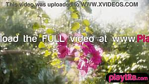 petite middle eastern milf exposes her perky pierced tits outdoor