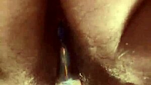 Hairy Pussy Glass Dildo Masturbation.