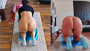 Get fit and frisky dual cam naked workout, ass worshiping and spreading.