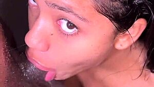 Cute brunette gives slobbery blowjob to bbc in bathroom before going to work -amateur couple- nysdel