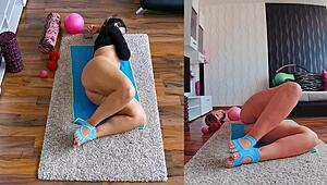 Get fit and frisky dual cam naked workout, ass worshiping and spreading.