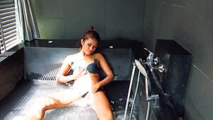 Wet Asian Brunette Fingers Herself In Whirlpool