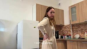 I saw the stepmother couldn't go for a walk without panties, so she had to fuck with stepson