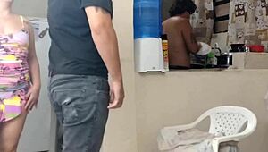 Blonde wife blows husband while fucking