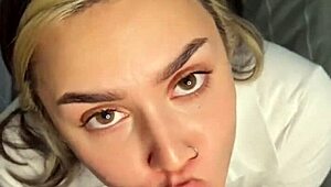 brunette sucking dick then cowgirl style pov with cheating student