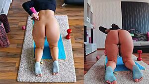 Get fit and frisky dual cam naked workout, ass worshiping and spreading.