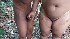 Thick Ass Ebony Babe Fucks Boyfriend Outdoors in the Bush