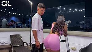 Curious latina neighbor Salomé Gil fucked on terrace by young neighbor's son with monster cock