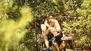 Hot brunette takes a good dicking in the forest.