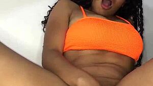 Young latina with natural big tits masturbating with dildo, so wet